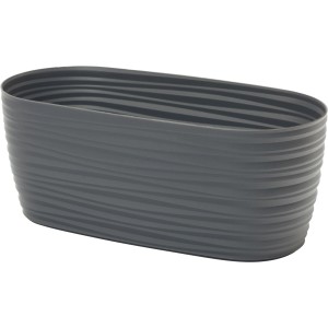 Antracytowa doniczka Sahara, szerokość 26,7 cm, wykonana z tworzywa sztucznego z rowkowaną teksturą.