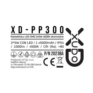 Xudo Naświetlacz LED SMD 5000mAh 2x5W 4500K 1000lm IP54 niebieski