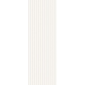 Biała płytka ścienna z delikatnymi, pionowymi liniami do nowoczesnej aranżacji łazienek i kuchni.