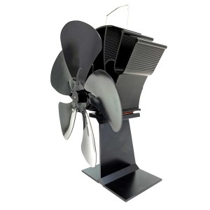 Czarny wentylator kominkowy z czterema łopatkami, akcesoria kominkowe.