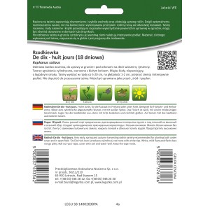 Opakowanie nasion rzodkiewki "De dix-huit jours", wczesny zbiór, czerwona, cylindryczna.