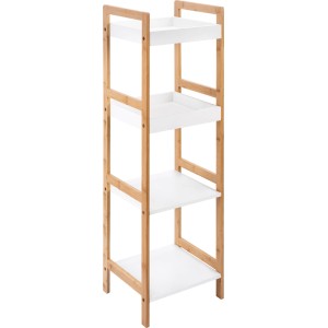 t.b.t. Regał łazienkowy z 4 półkami z bambusa i białego drewna.