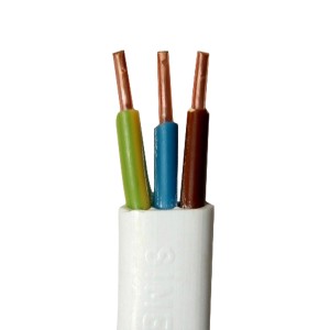 Kabel t.b.t. z trzema żyłami w kolorze zielonym, niebieskim i brązowym.