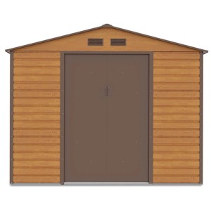 Domek ogrodowy metalowy Montreal Oak Brown - 277x323 cm, wys. 219 cm