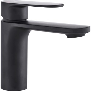 Czarna bateria umywalkowa t.b.t. do łazienki.