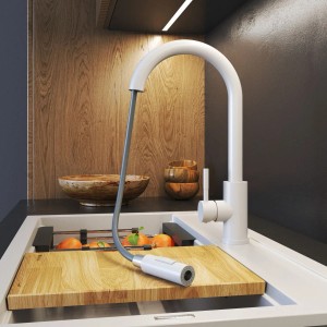 Granitan Bateria kuchenna z wyciąganą wylewką Loseto biała