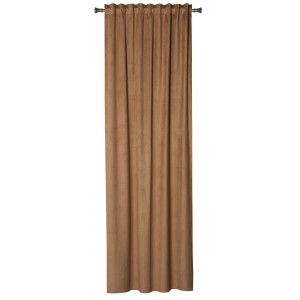 Brązowa zasłona t.b.t. z taśmą marszczącą.