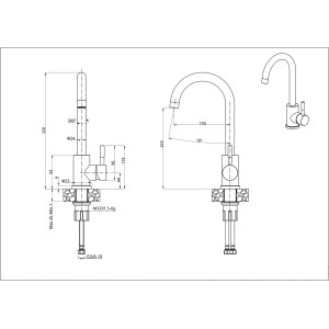 Rysunek techniczny: bateria jednouchwytowa t.b.t. z wymiarami.