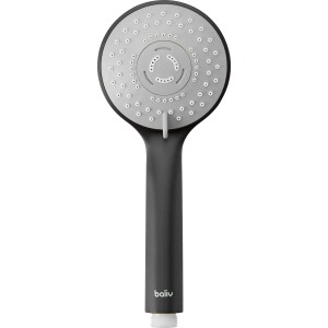 Szara słuchawka prysznicowa t.b.t. do systemów prysznicowych, okrągły kształt.