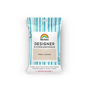 Farba Beckers Designer do kuchni i łazienki, odcień Sweet Almond w próbniku kolorów.