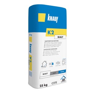 Klej do płytek Knauf K2, worek 25 kg, elastyczny, do płytek wewnątrz i na zewnątrz.