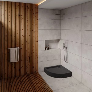 Brodzik półokrągły Schedpol Mittel 90x90x16 cm czarny strukturalny