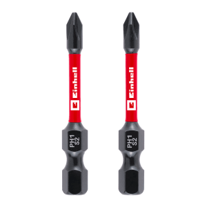 Dwa bity udarowe Einhell 50 mm PH1 do wkrętaków, wykonane z wytrzymałej stali S2.