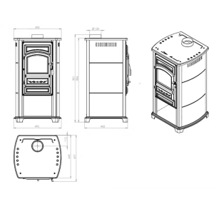 Rysunek techniczny pieca z wymiarami.