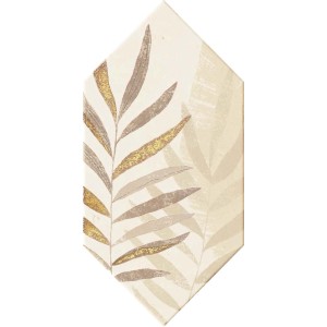 Płytka dekoracyjna ze wzorem liści w odcieniach beżu i złota.