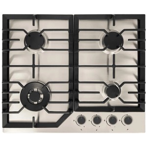 Płyta kuchenna t.b.t. z czterema palnikami i czarnym rusztem.