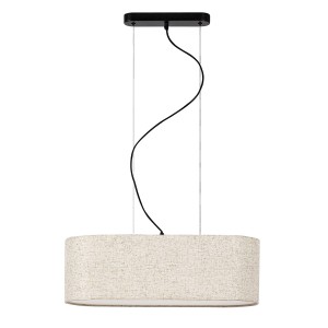 Nowoczesna lampa wisząca t.b.t. z beżowym abażurem do salonu i jadalni.