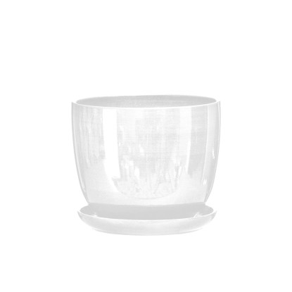 Doniczka z podstawką Sofia biały połysk - 21 cm