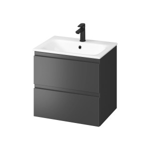 t.b.t. Szafka pod umywalkę z umywalką i czarną baterią.