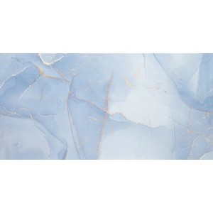 Płytka dekoracyjna z abstrakcyjnym wzorem niebieskiego marmuru i złotymi akcentami.