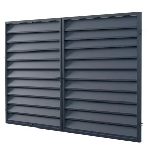 Szary metalowy element ogrodzeniowy t.b.t. do ogrodu.