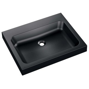 Czarna umywalka nablatowa do nowoczesnej łazienki.