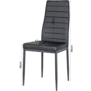 Czarne krzesło tapicerowane z metalowymi nogami, odpowiednie do jadalni lub biura.
