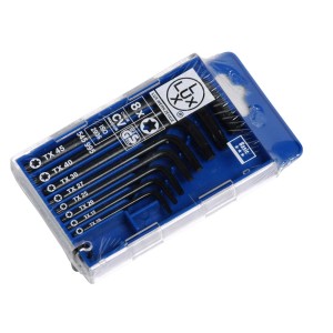 Zestaw kluczy trzpieniowych LUX, 8-częściowy do śrub TX, w niebieskim pudełku z tworzywa sztucznego.