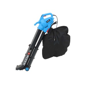 Niebieski odkurzacz/dmuchawa do liści z workiem na zbiór. Idealny do prac ogrodowych.