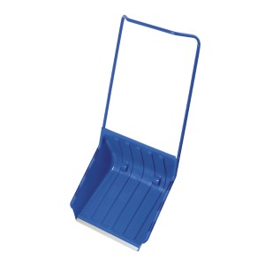 Niebieska łopata do śniegu z uchwytem do odśnieżania.