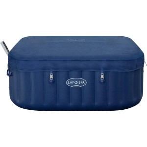 Niebieska wanna z hydromasażem Lay-Z-Spa z pokrywą. Nadmuchiwana wanna zewnętrzna do relaksu.