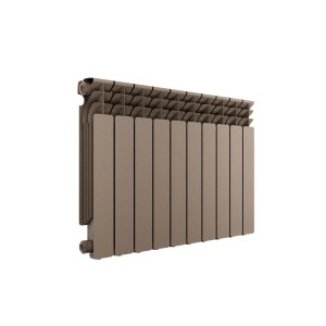 Brązowy grzejnik żeberkowy do montażu na ścianie. Ogrzewanie do wnętrz.