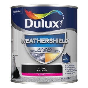 Puszka emalii Dulux Weathershield, czarna, do drewna, metalu i PCV.
