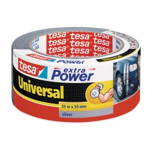 Taśma Tesa Extra Power Universal, srebrna, 25 m x 50 mm. Uniwersalna do napraw i mocowania.