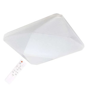 Biała lampa sufitowa LED Plafony t.b.t. o geometrycznym wzorze z pilotem.