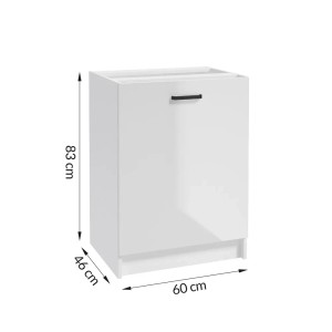 Biała szafka dolna kuchenna (t.b.t.) z uchwytem i wymiarami (wysokość 83cm, głębokość 46cm, szerokość 60cm).