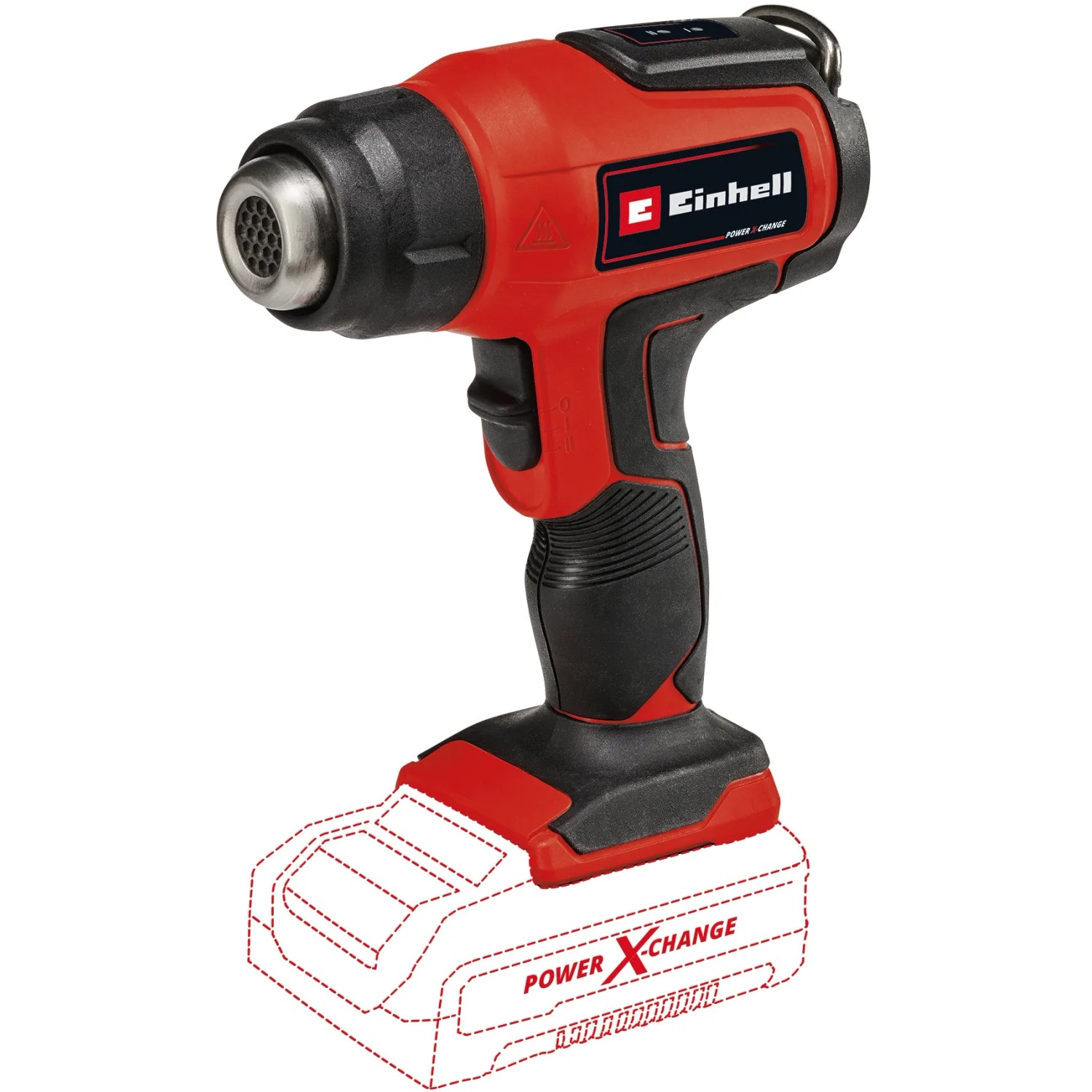 Akumulatorowa opalarka Einhell Power X-Change TE-HA 18 Li Solo (bez akumulatora). Czerwona opalarka z dyszą.