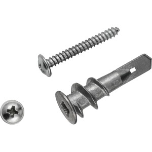 Metalowe kołki do płyt gipsowych LUX, zestaw 4 szt. ze śrubami, odpowiednie do mocowania w płytach gipsowych.