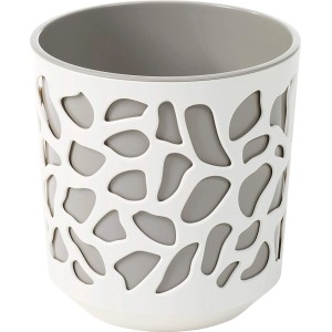 Dwukolorowa doniczka Duet, kremowo-antracytowa, z wzorem dziurkowanym, Ø 25,5 cm.