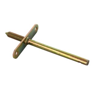 Metalowe akcesorium meblowe t.b.t. z gwintem i płytką montażową.