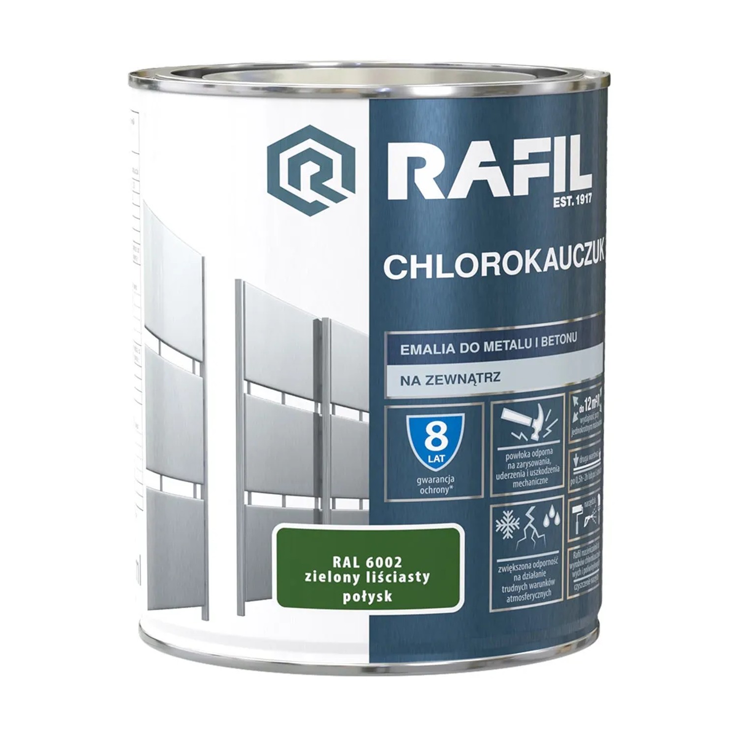Rafil Chlorokauczuk do metalu i betonu 0,75L zielony liściasty RAL6002