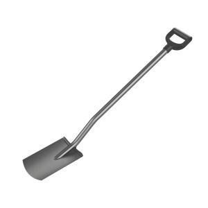 Szary szpadel z uchwytem typu D do prac ogrodowych.