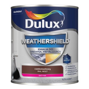 Puszka emalii Dulux Weathershield, czekoladowy brąz, do drewna, metalu i PCV.