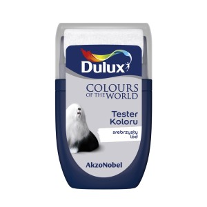 Dulux Colours of the World tester farb Srebrny Lód, wałek do malowania ścian.
