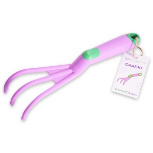 Grabki ręczne t.b.t. do ogrodu, fioletowe z zielonymi akcentami.