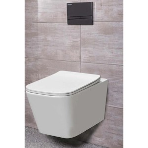 Nowoczesna, biała miska wisząca WC z przyciskiem spłukującym. Idealna do każdej łazienki.