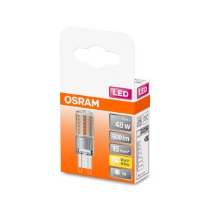 Żarówka LED G9 OSRAM w opakowaniu, ciepła biel.