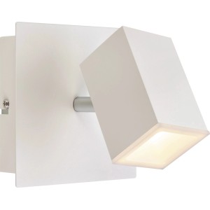 Biała, nowoczesna lampa ścienna (kategoria: Kinkiety) z kwadratową głowicą.