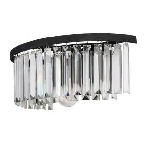 Elegancki kinkiet Kinkiety z kryształowymi zawieszkami i czarną ramą.