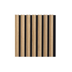 Panel ścienny t.b.t. z drewnianymi listwami na czarnym tle.